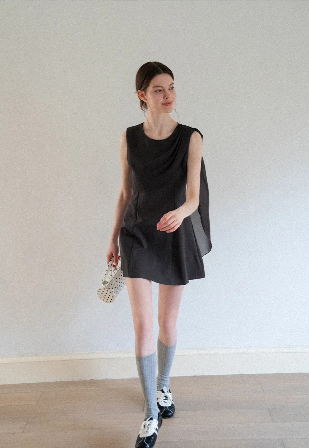 Asymmetrical Draped Sleeve Mini Dress