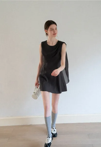 Asymmetrical Draped Sleeve Mini Dress