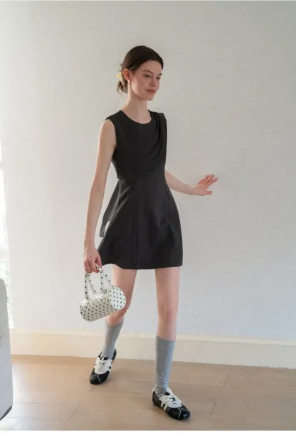 Asymmetrical Draped Sleeve Mini Dress