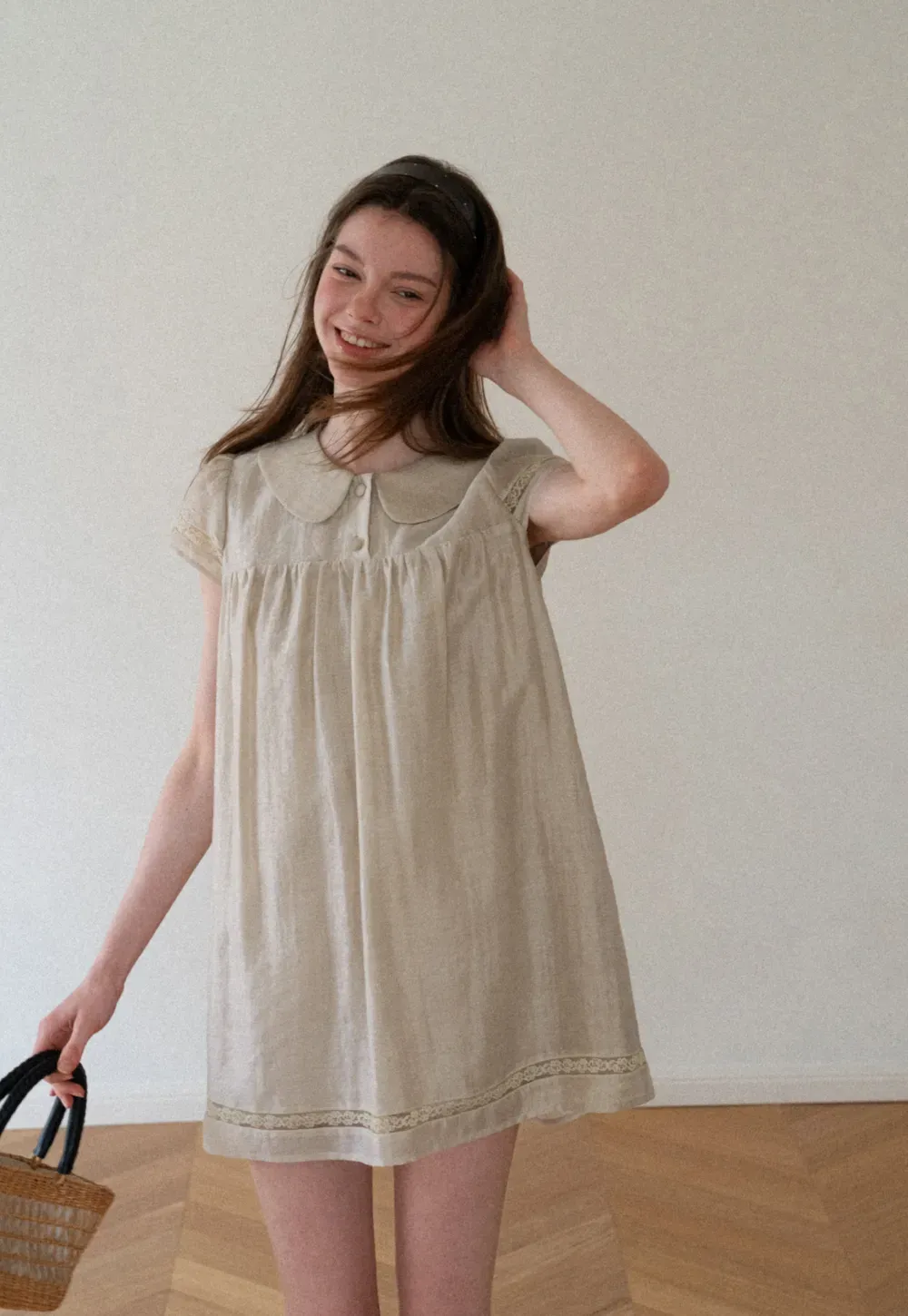 Peter Pan Collar Lace Trim Short Sleeve Dress