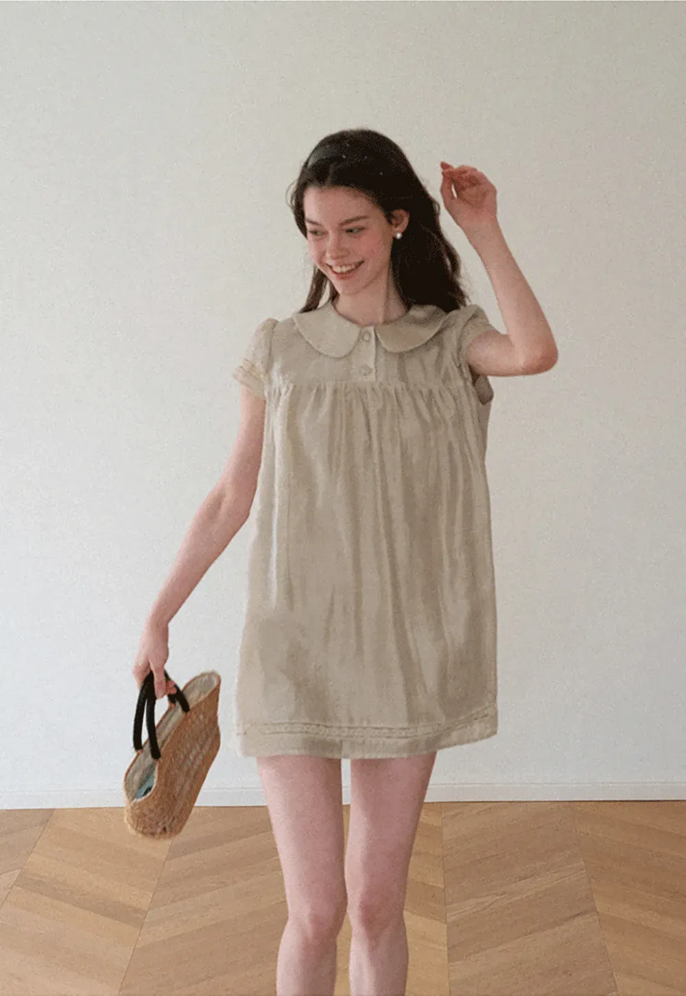 Peter Pan Collar Lace Trim Short Sleeve Dress