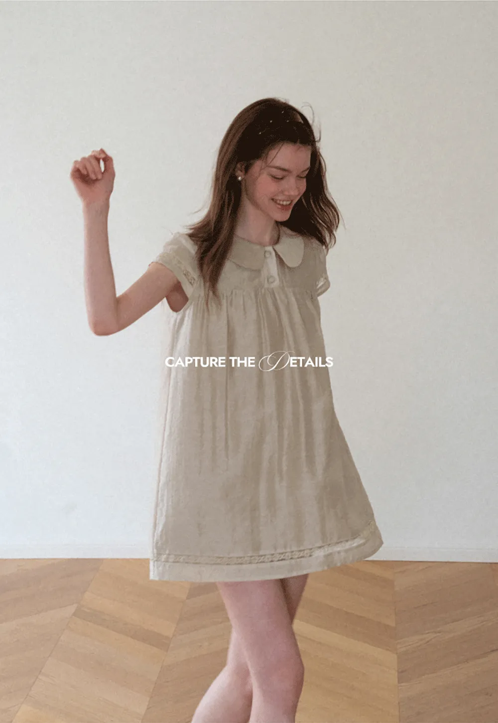 Peter Pan Collar Lace Trim Short Sleeve Dress