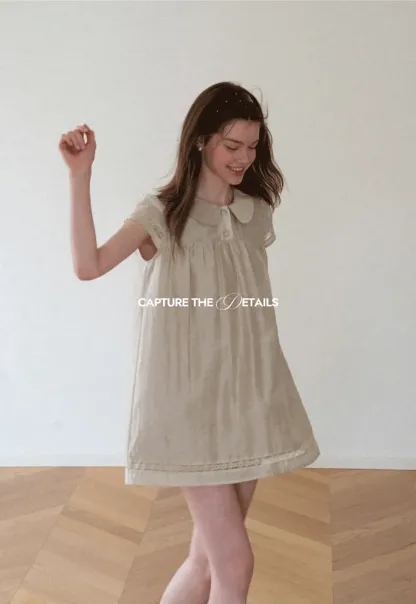 Peter Pan Collar Lace Trim Short Sleeve Dress