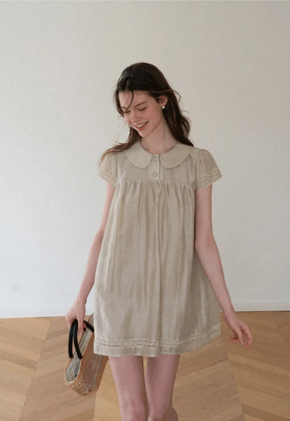 Peter Pan Collar Lace Trim Short Sleeve Dress