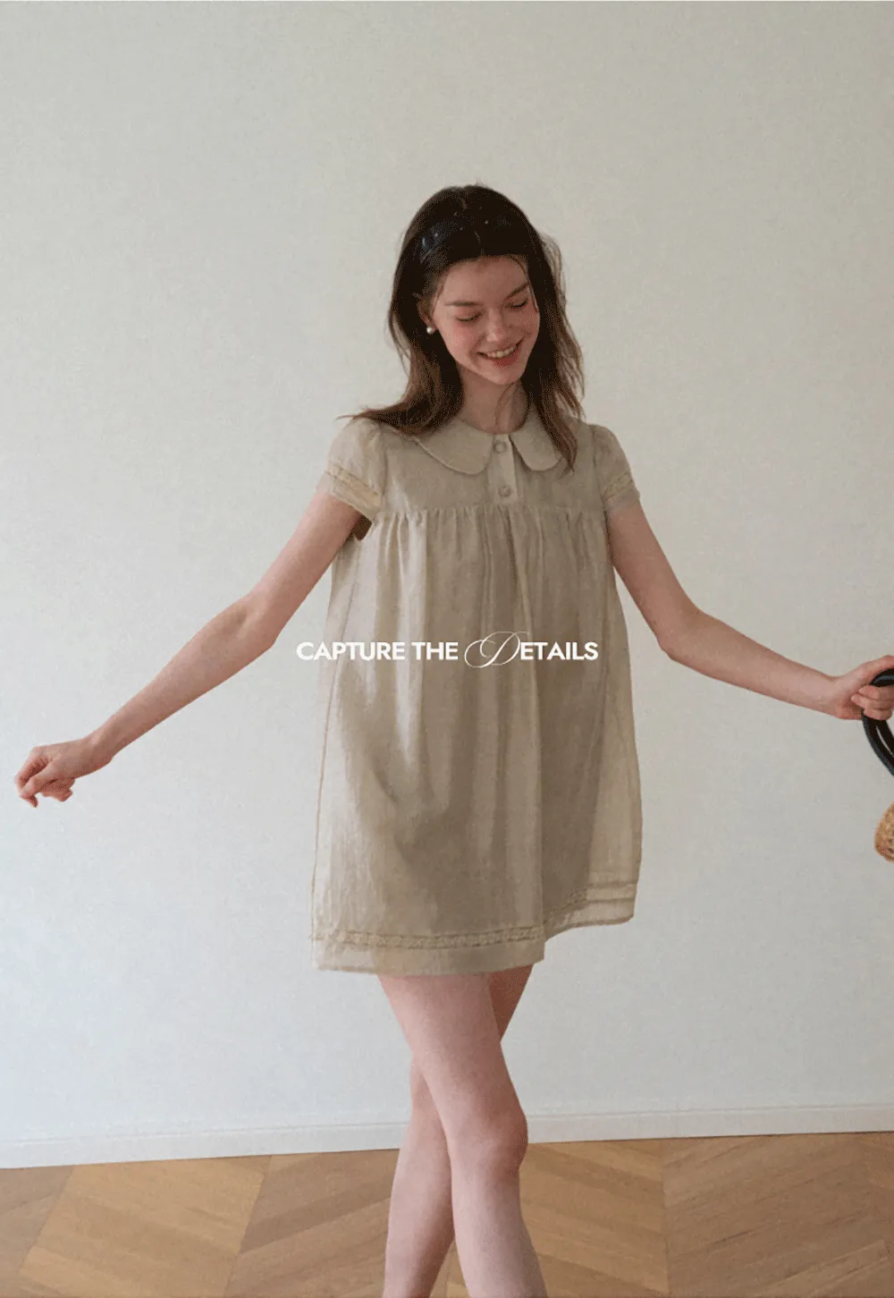 Peter Pan Collar Lace Trim Short Sleeve Dress