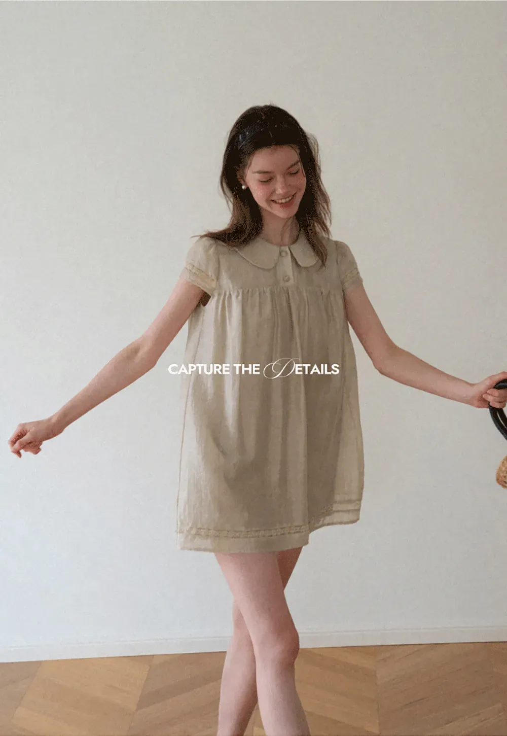 Peter Pan Collar Lace Trim Short Sleeve Dress