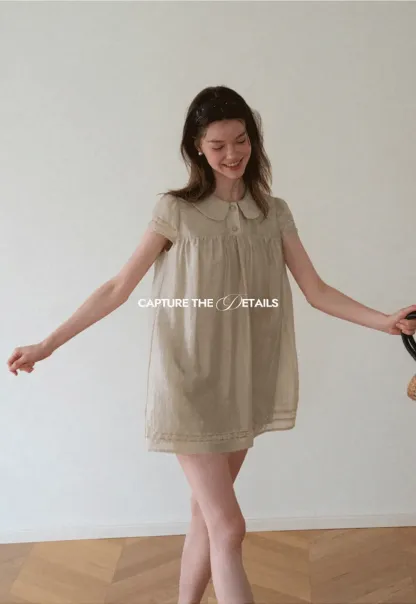 Peter Pan Collar Lace Trim Short Sleeve Dress