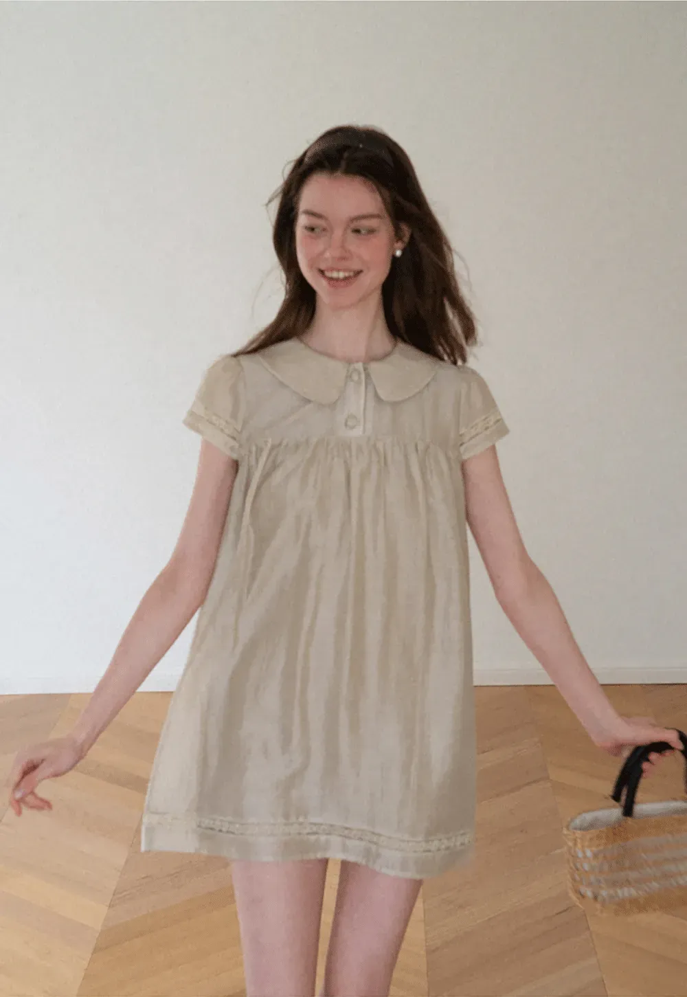 Peter Pan Collar Lace Trim Short Sleeve Dress