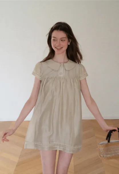Peter Pan Collar Lace Trim Short Sleeve Dress
