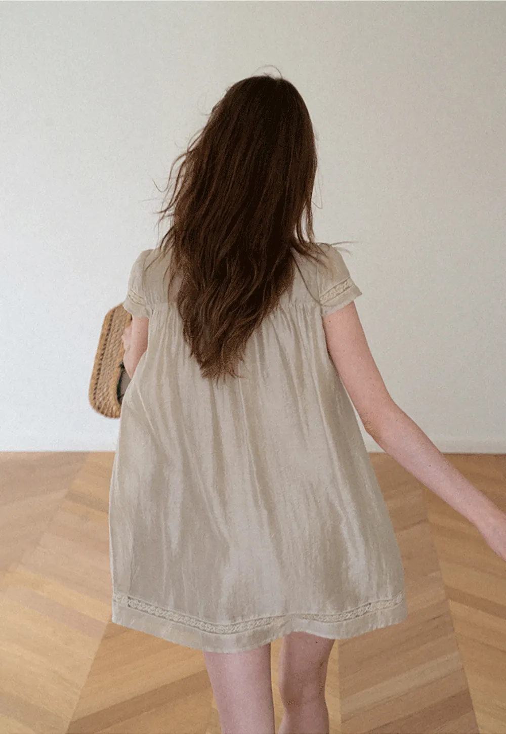 Peter Pan Collar Lace Trim Short Sleeve Dress