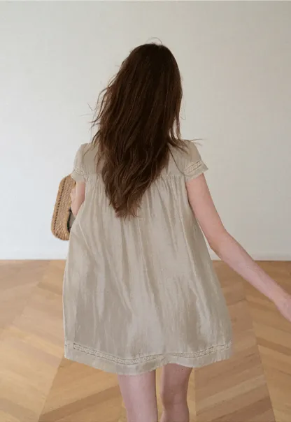 Peter Pan Collar Lace Trim Short Sleeve Dress