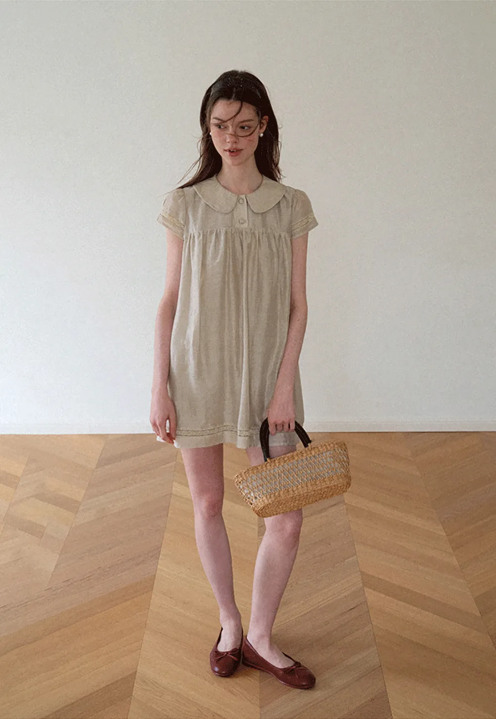 Peter Pan Collar Lace Trim Short Sleeve Dress