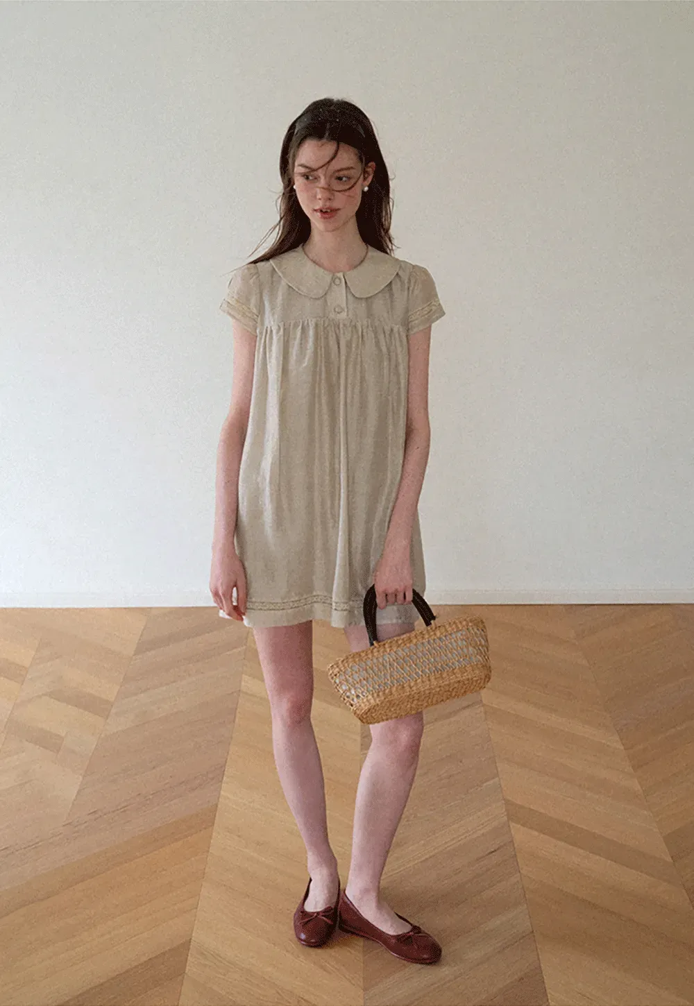 Peter Pan Collar Lace Trim Short Sleeve Dress
