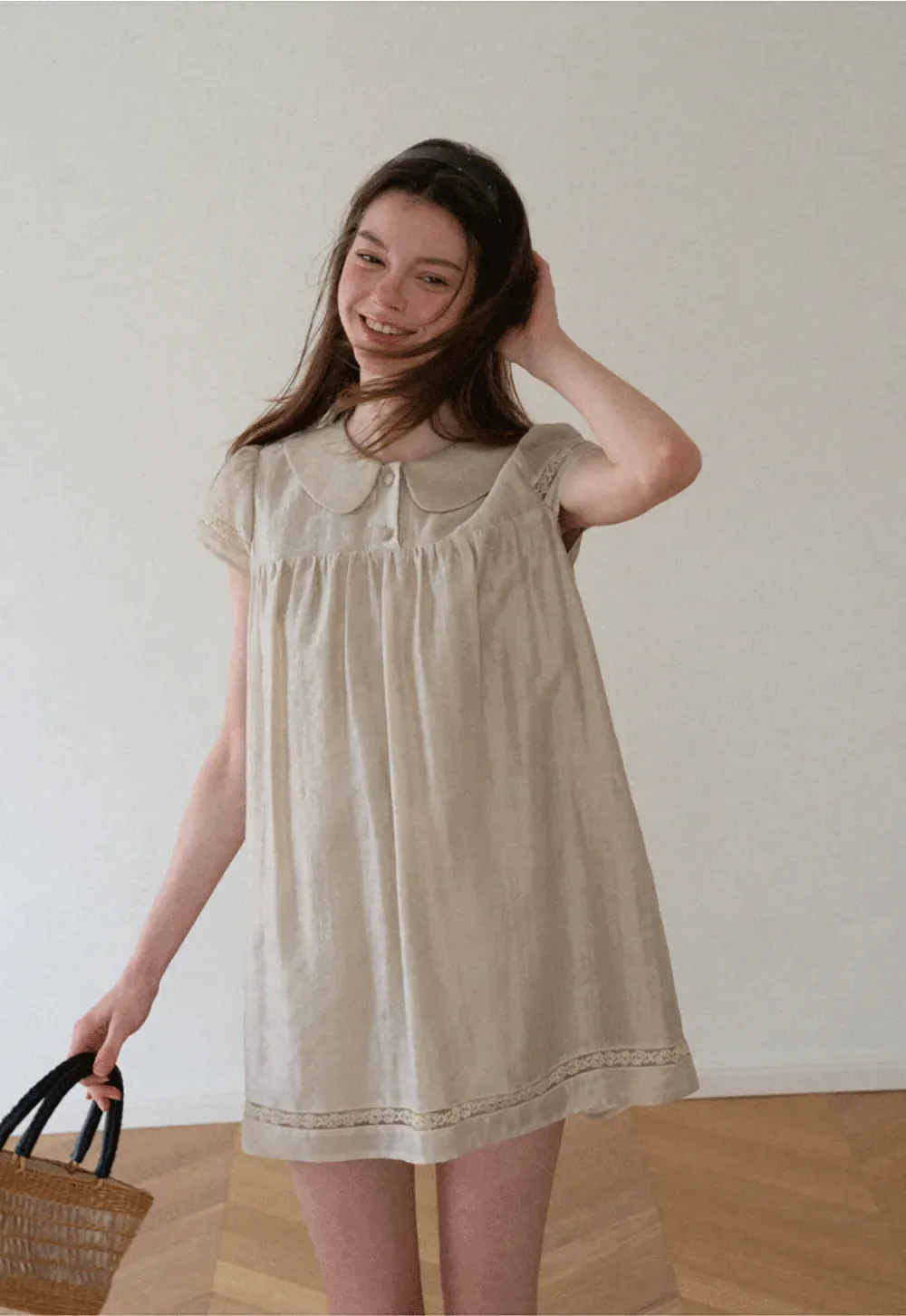 Peter Pan Collar Lace Trim Short Sleeve Dress