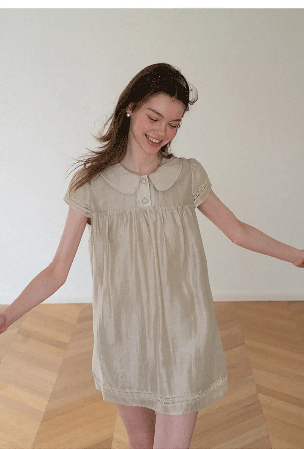 Peter Pan Collar Lace Trim Short Sleeve Dress