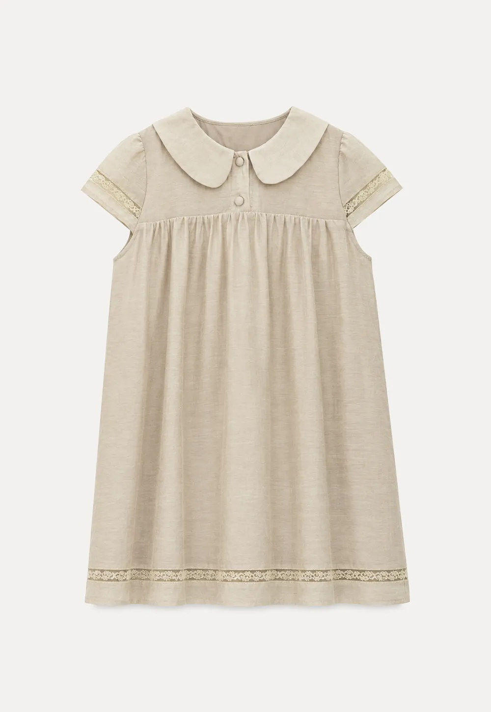 Peter Pan Collar Lace Trim Short Sleeve Dress