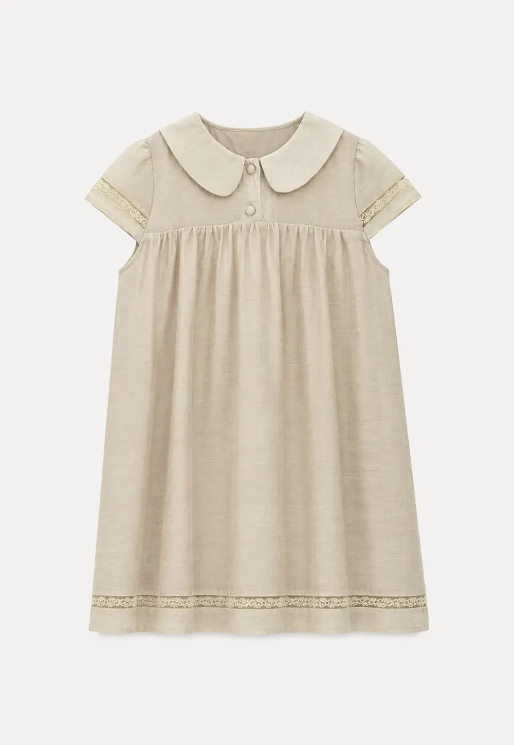 Peter Pan Collar Lace Trim Short Sleeve Dress
