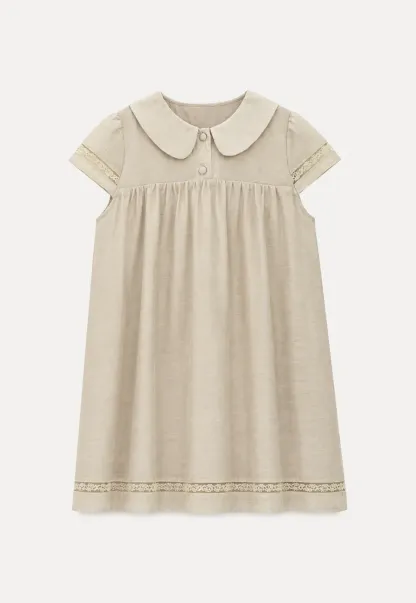 Peter Pan Collar Lace Trim Short Sleeve Dress