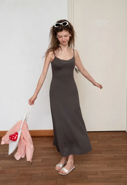 Lace Trim Spaghetti Strap Maxi Dress