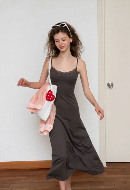Lace Trim Spaghetti Strap Maxi Dress