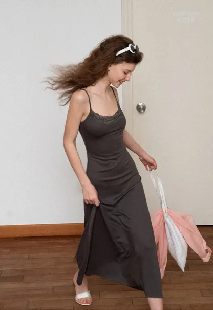 Lace Trim Spaghetti Strap Maxi Dress
