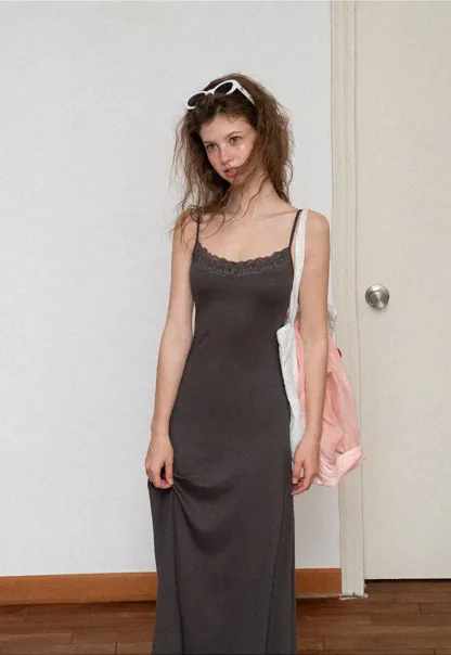 Lace Trim Spaghetti Strap Maxi Dress