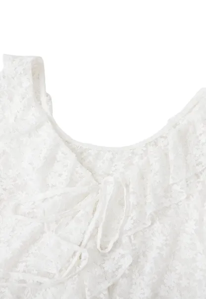 Lace V Neck Asymmetrical Hem Sleeveless Dress