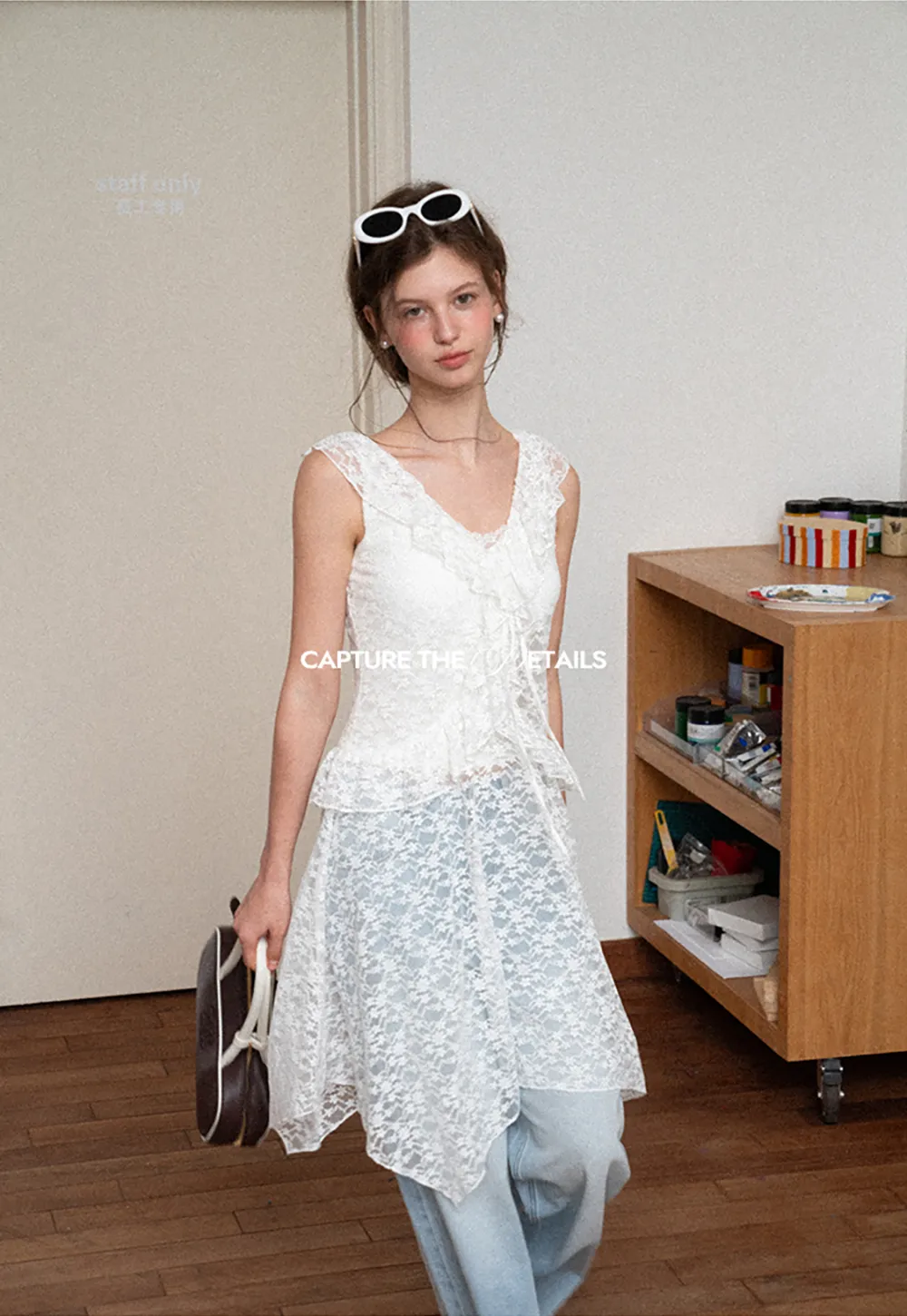 Lace V Neck Asymmetrical Hem Sleeveless Dress