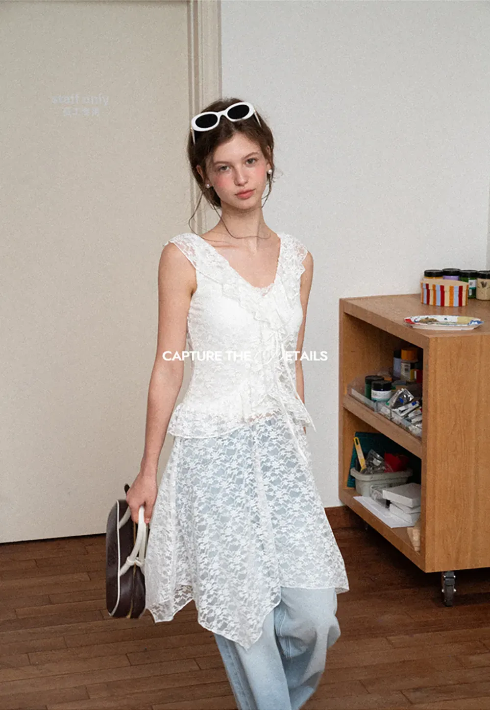 Lace V Neck Asymmetrical Hem Sleeveless Dress