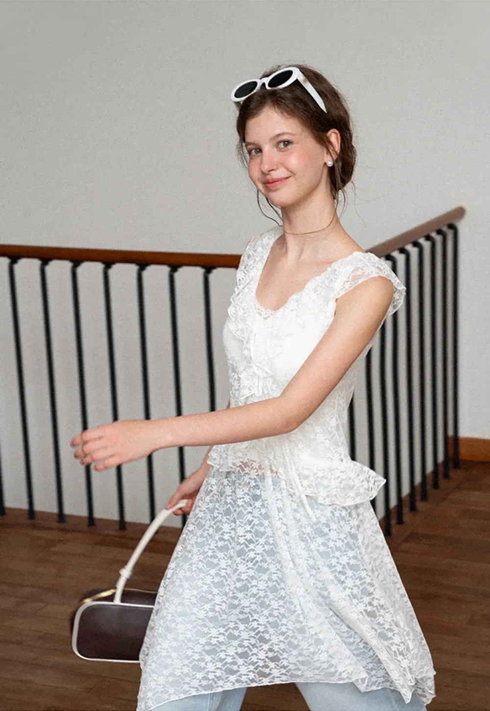 Lace V Neck Asymmetrical Hem Sleeveless Dress
