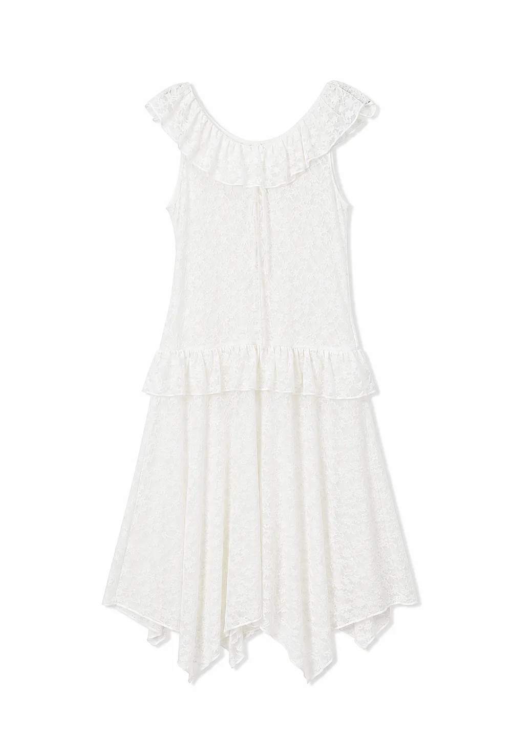 Lace V Neck Asymmetrical Hem Sleeveless Dress