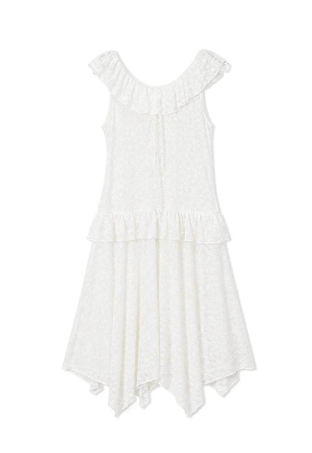 Lace V Neck Asymmetrical Hem Sleeveless Dress