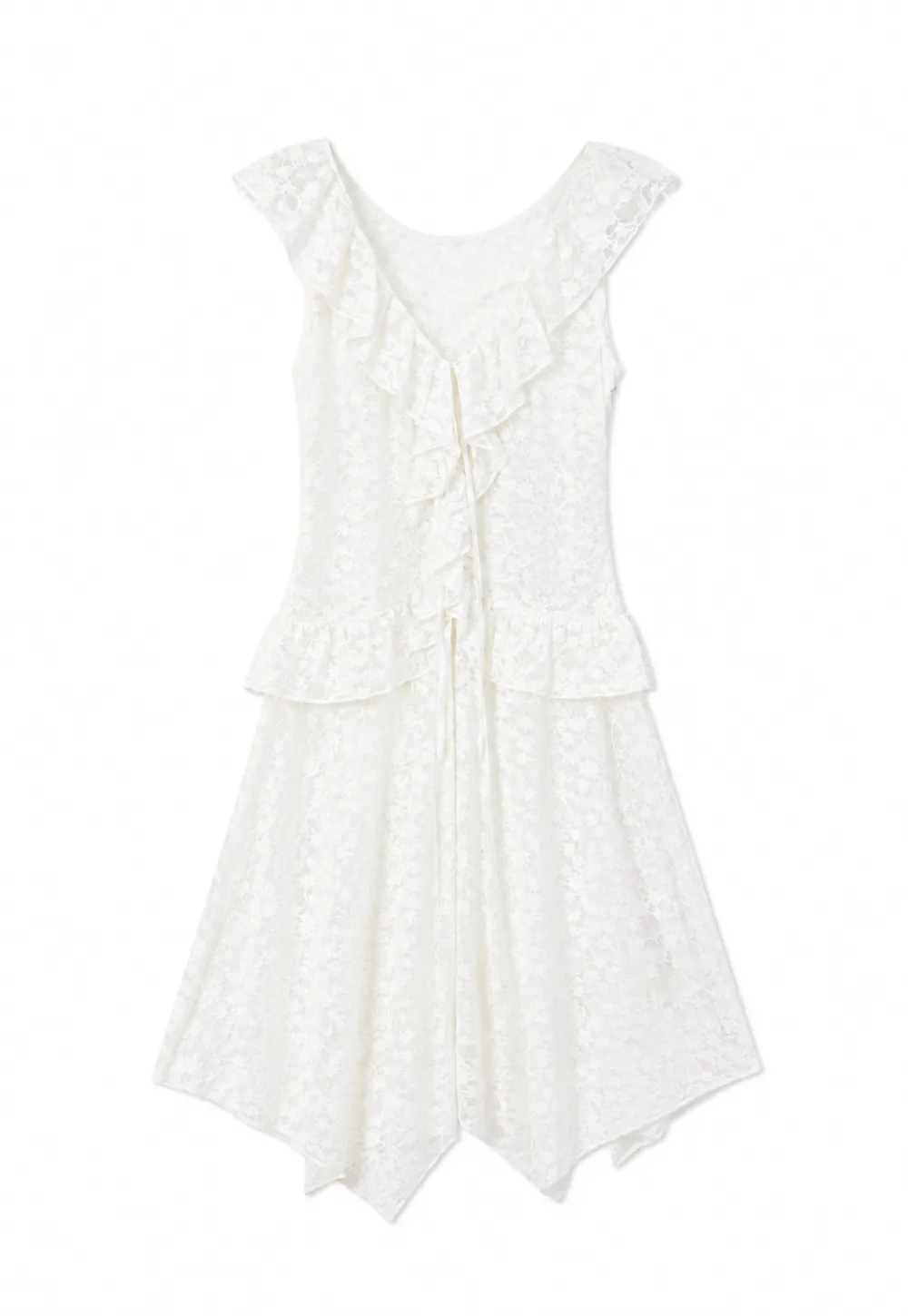Lace V Neck Asymmetrical Hem Sleeveless Dress