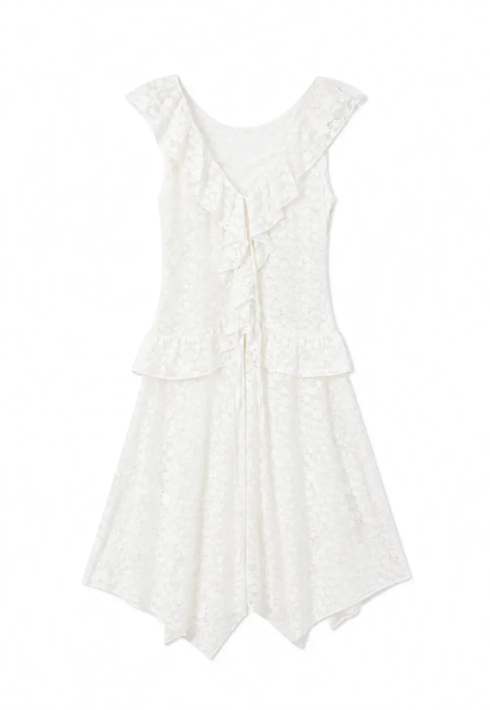 Lace V Neck Asymmetrical Hem Sleeveless Dress