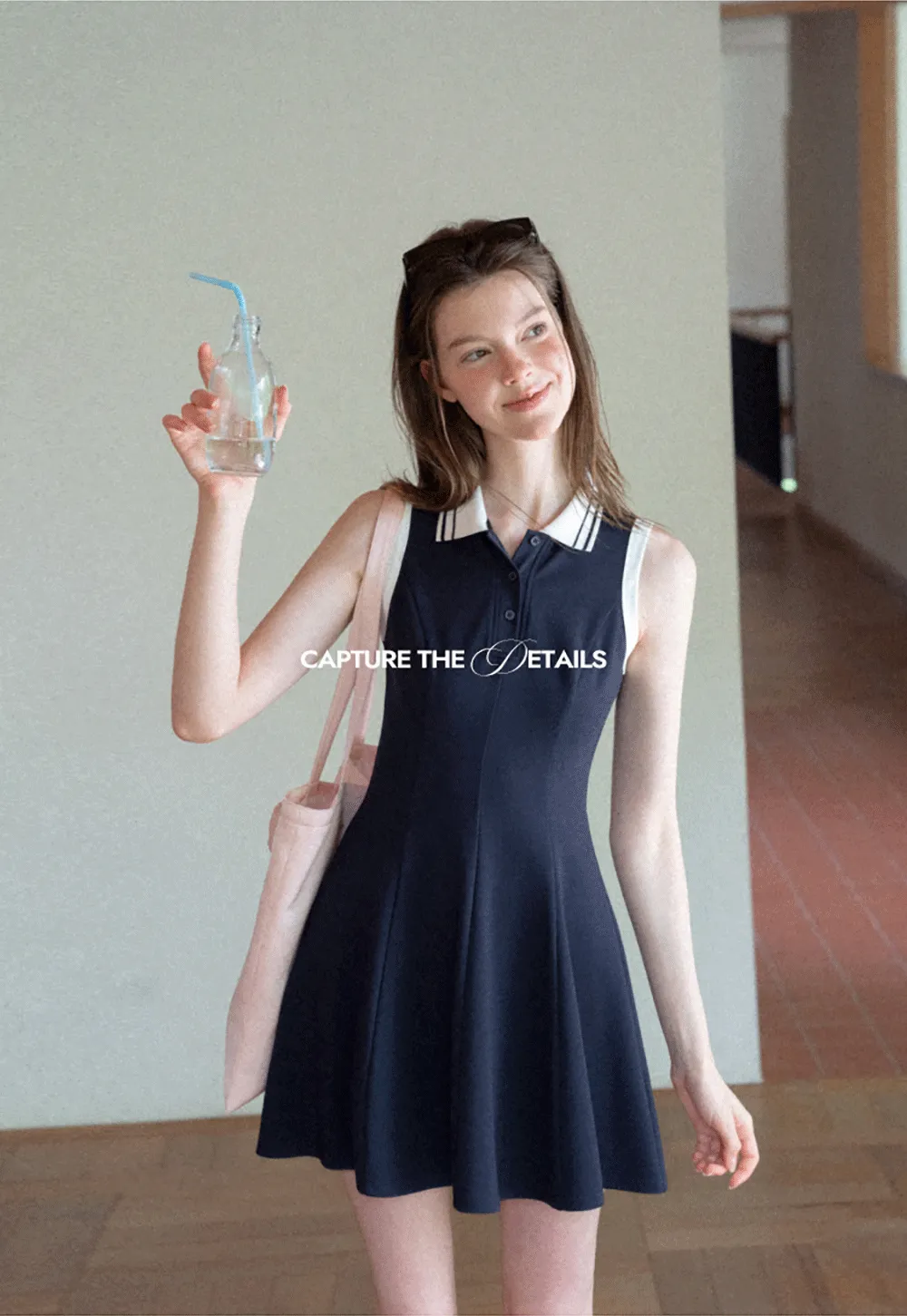 Collar Trim Sleeveless A-Line Dress
