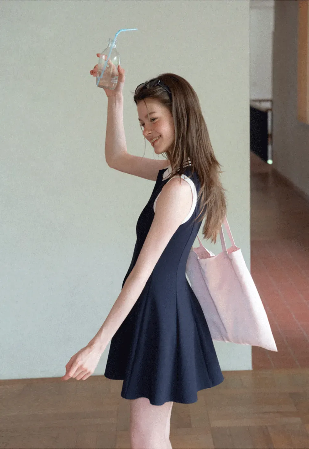 Collar Trim Sleeveless A-Line Dress