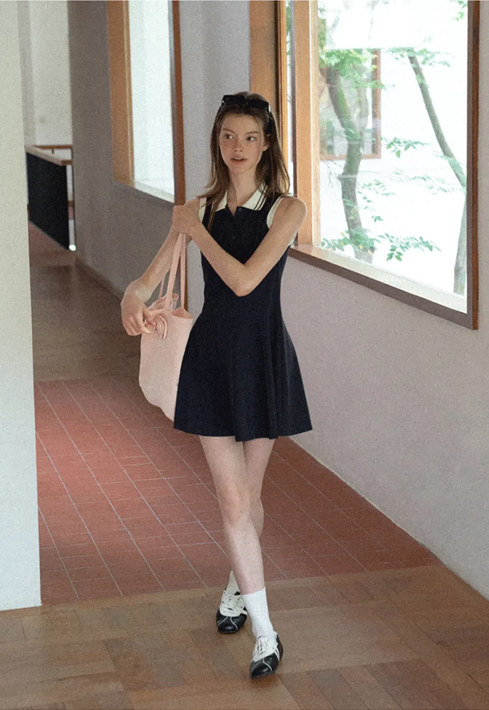 Collar Trim Sleeveless A-Line Dress