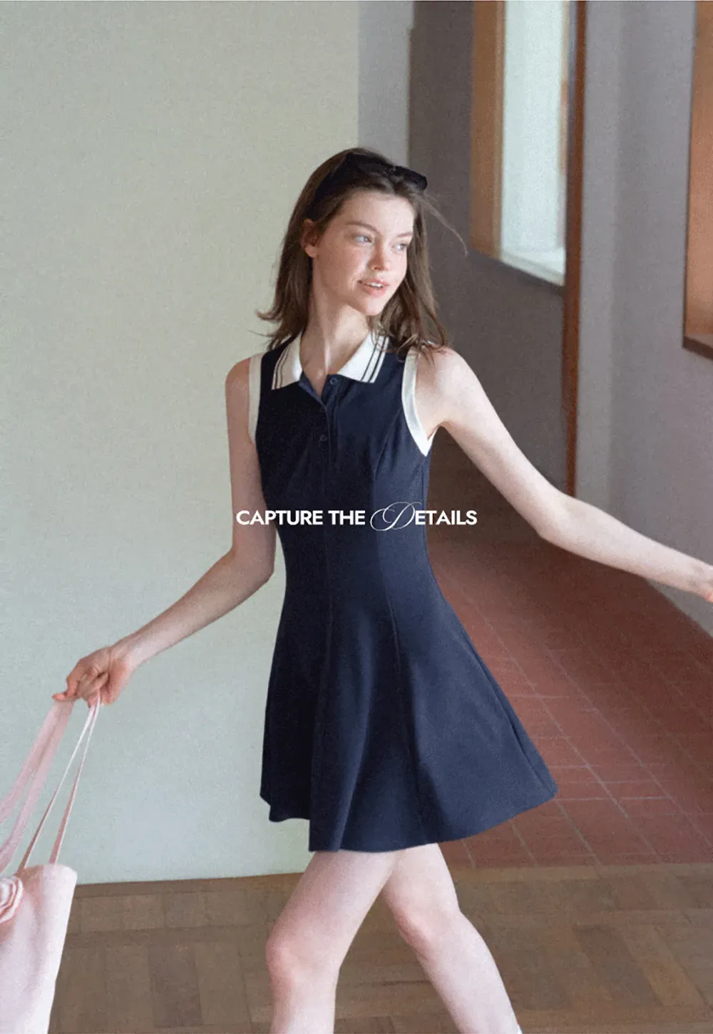 Collar Trim Sleeveless A-Line Dress