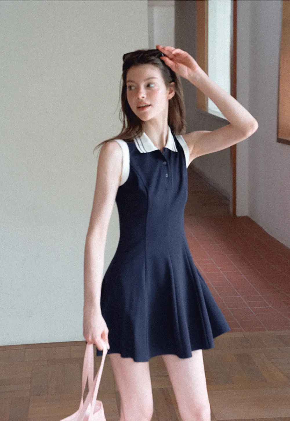 Collar Trim Sleeveless A-Line Dress