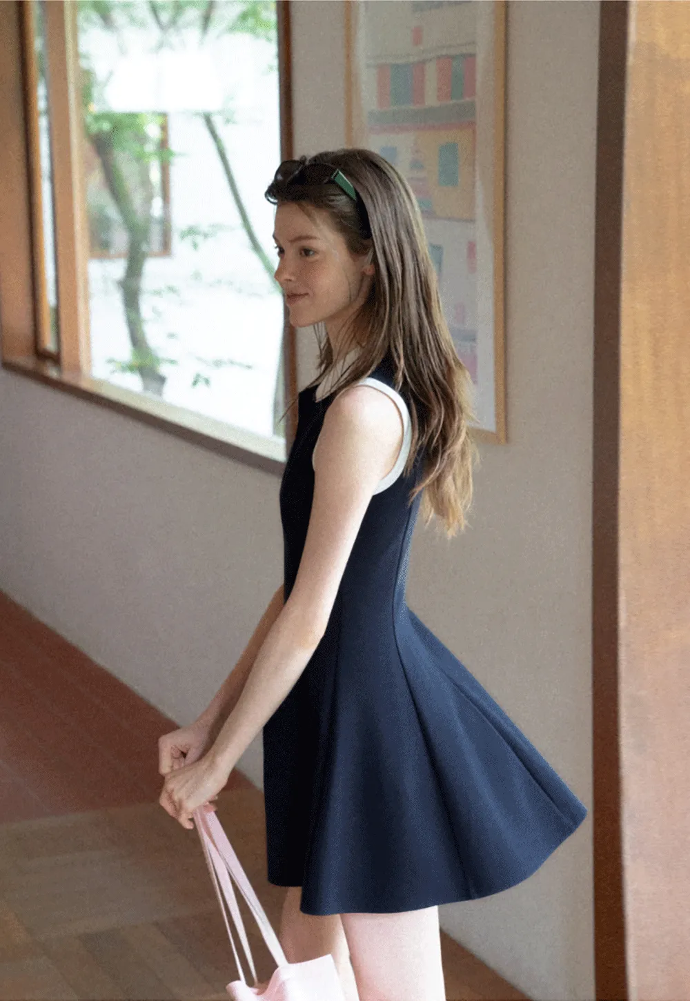Collar Trim Sleeveless A-Line Dress