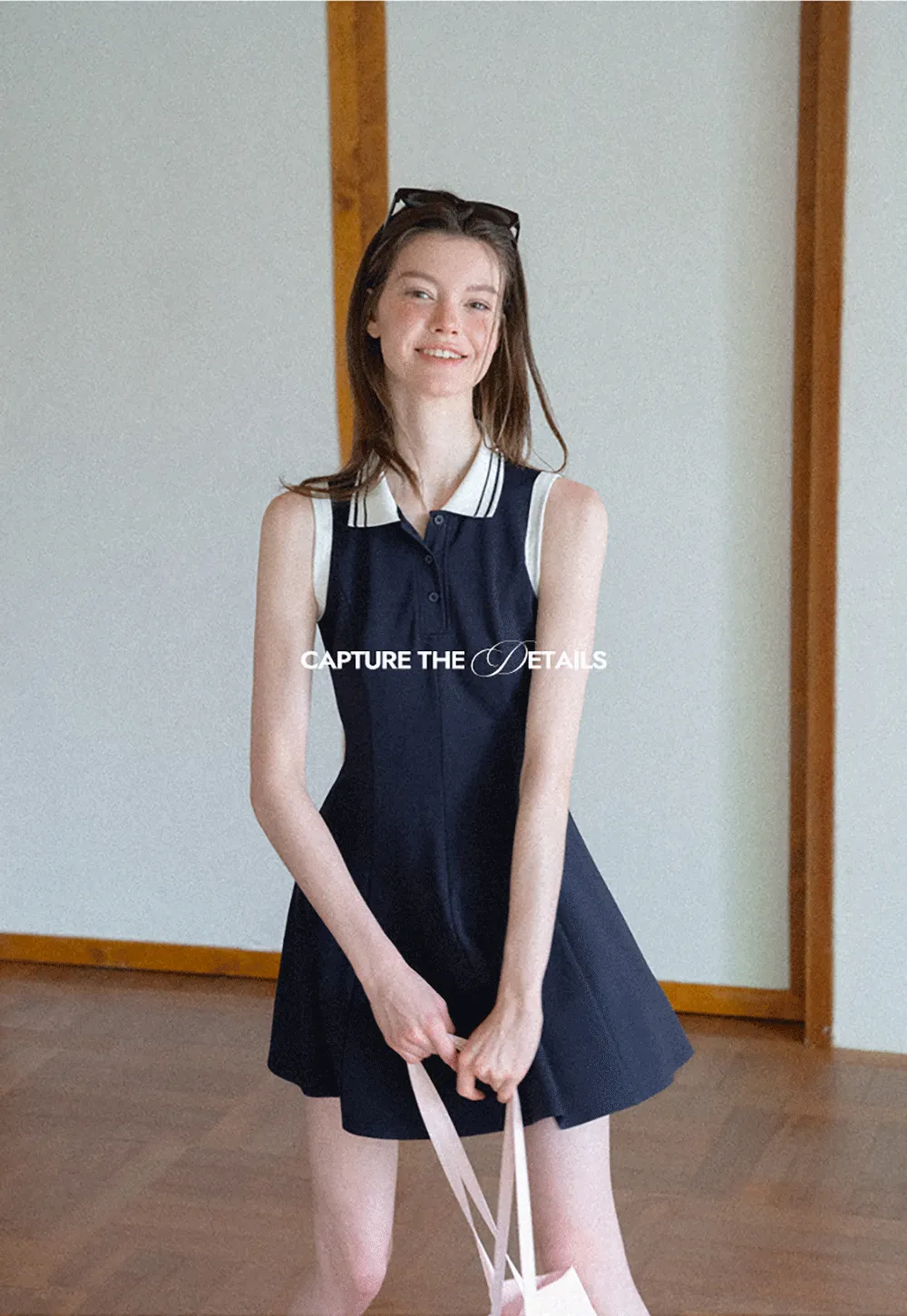 Collar Trim Sleeveless A-Line Dress