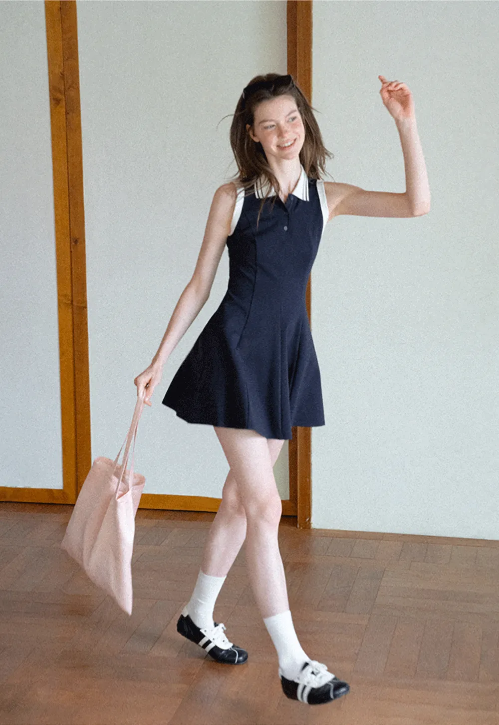Collar Trim Sleeveless A-Line Dress