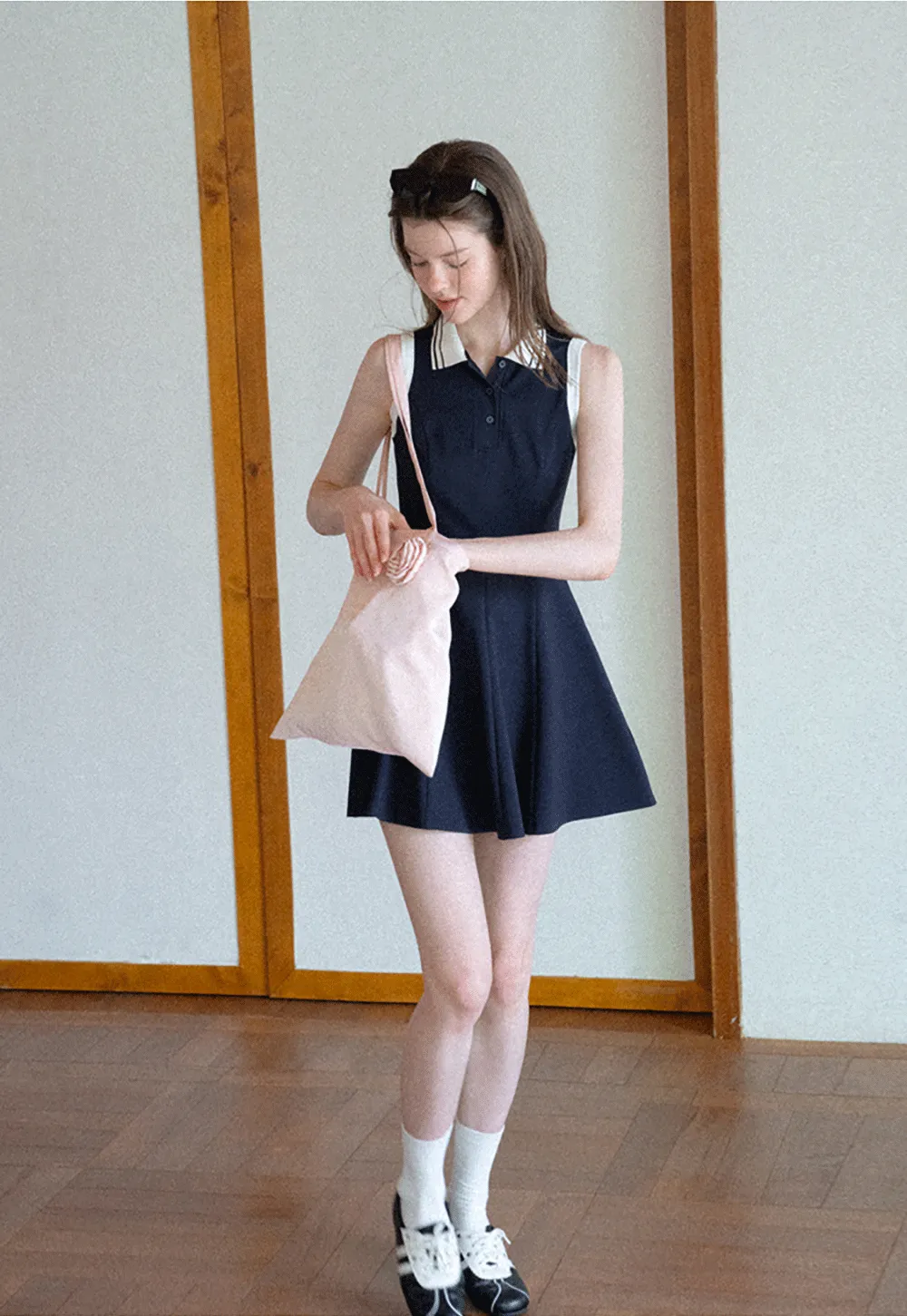 Collar Trim Sleeveless A-Line Dress