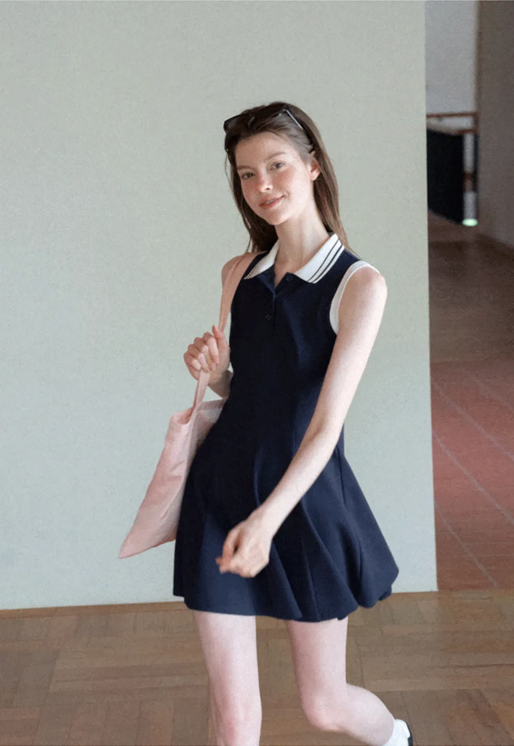 Collar Trim Sleeveless A-Line Dress