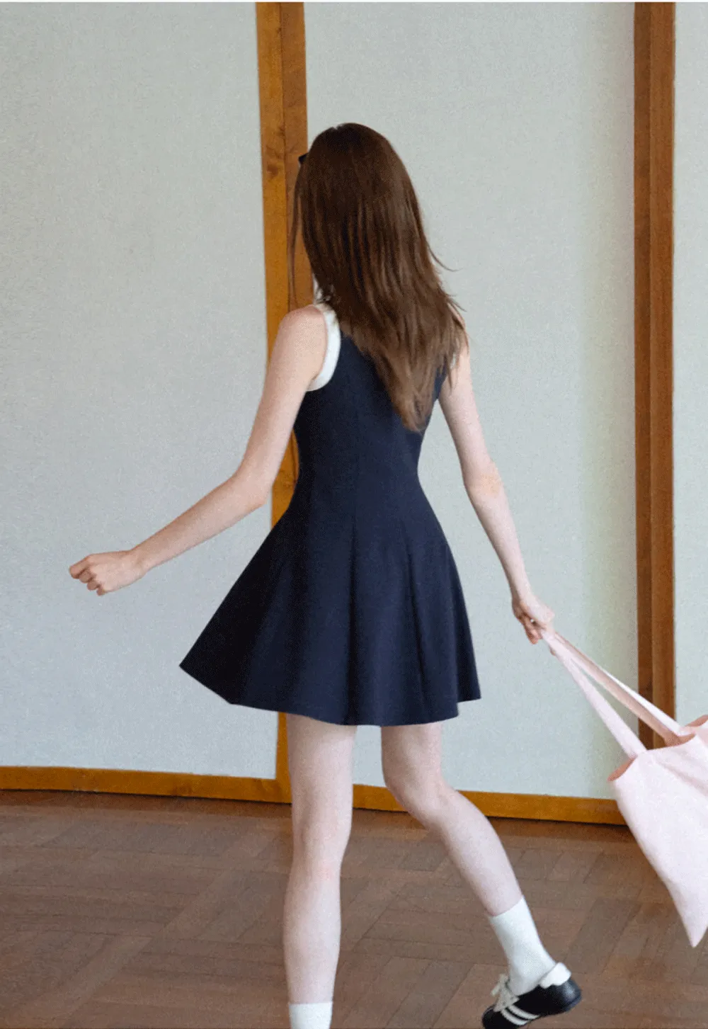 Collar Trim Sleeveless A-Line Dress