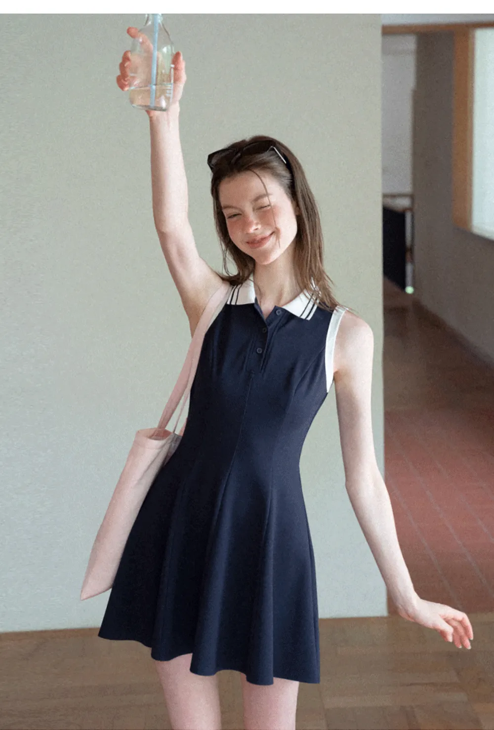 Collar Trim Sleeveless A-Line Dress