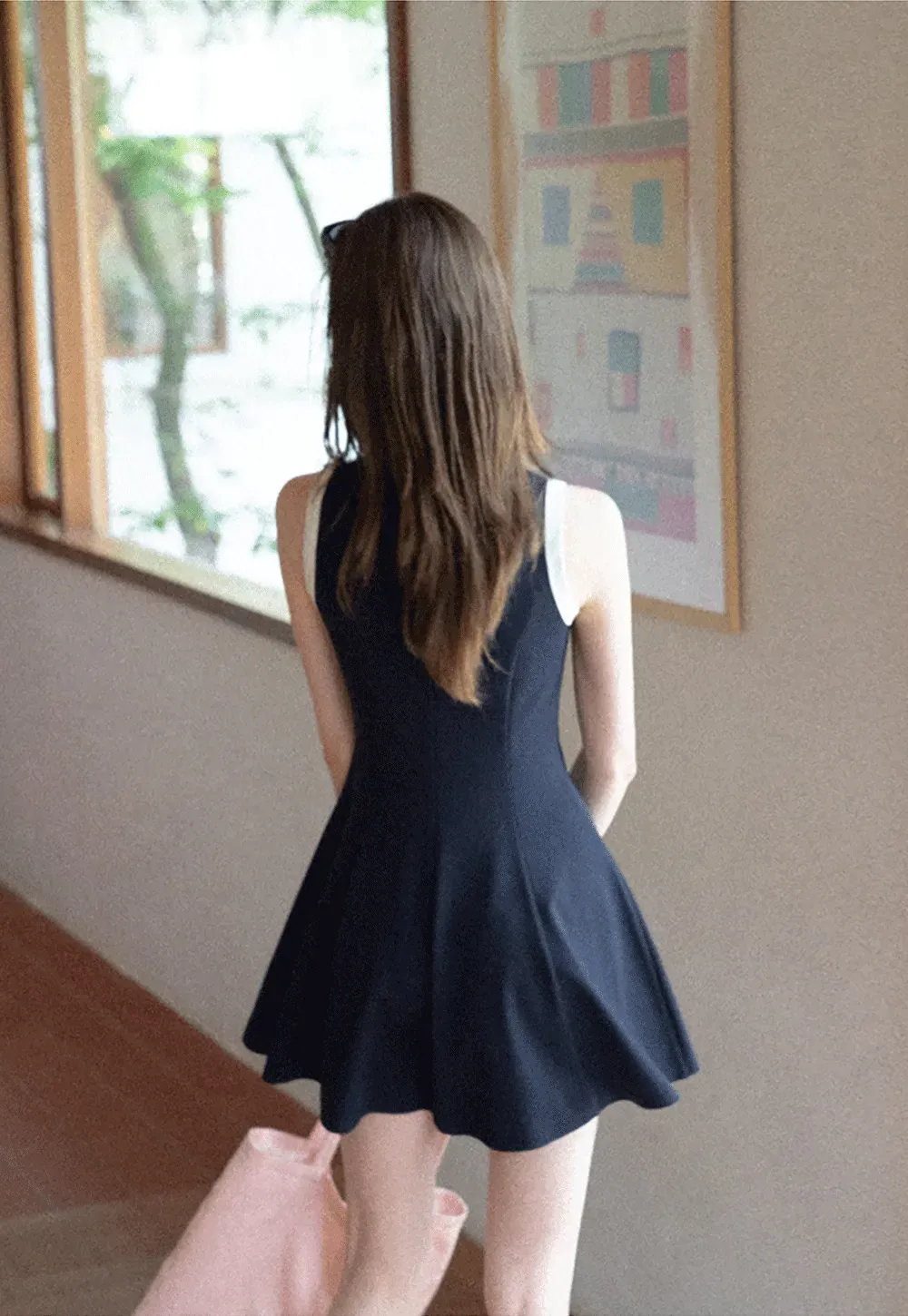 Collar Trim Sleeveless A-Line Dress