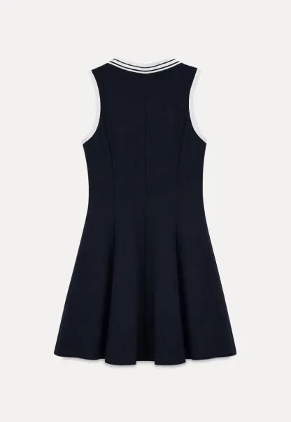 Collar Trim Sleeveless A-Line Dress