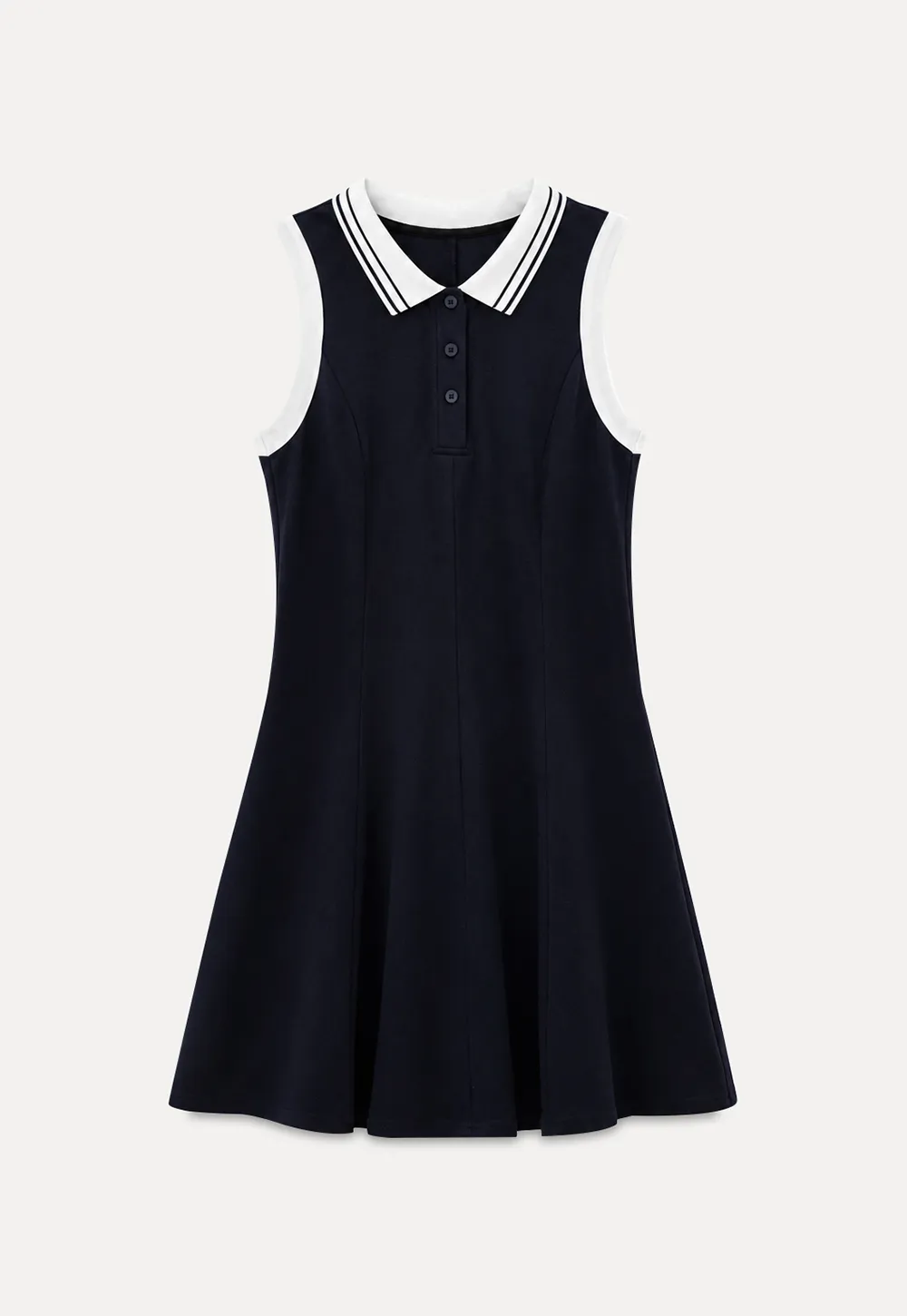 Collar Trim Sleeveless A-Line Dress