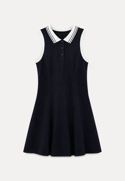 Collar Trim Sleeveless A-Line Dress